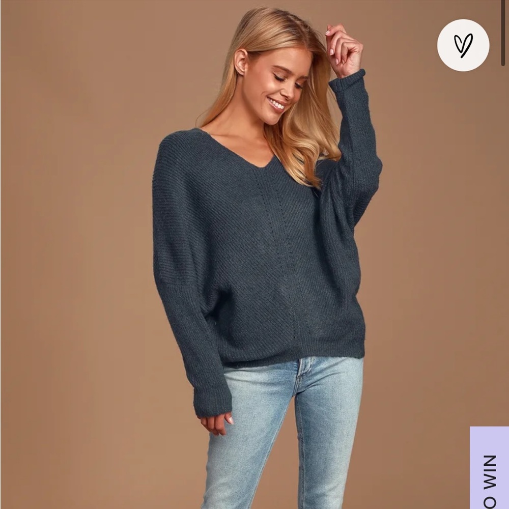 Lulu’s Dark Slate Blue Dolman Sleeve Sweater size Medium